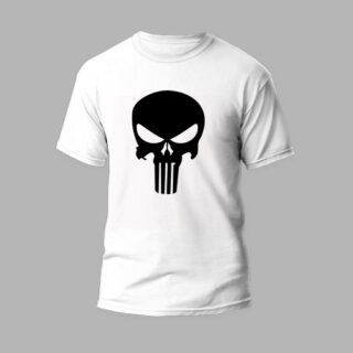 white round neck t-shirt with skull