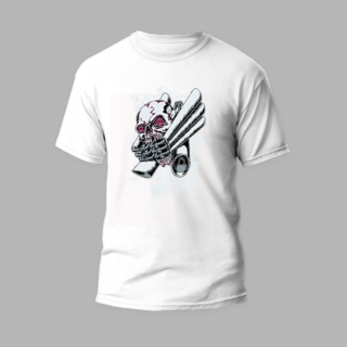 white round neck t-shirt with skull design 4