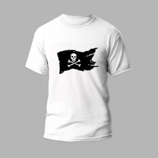white round neck t-shirt with skull flag