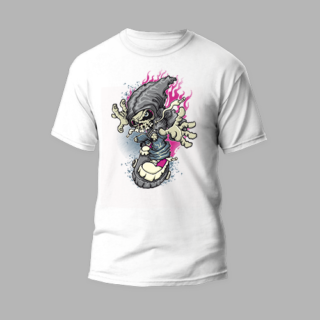 white round neck tshirt surfing skull