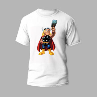 white round neck t-shirt with thor design